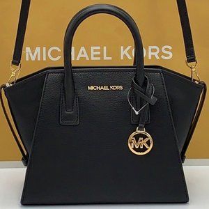 Michael Kors Avril Small Leather Top-Zip Satchel Black color